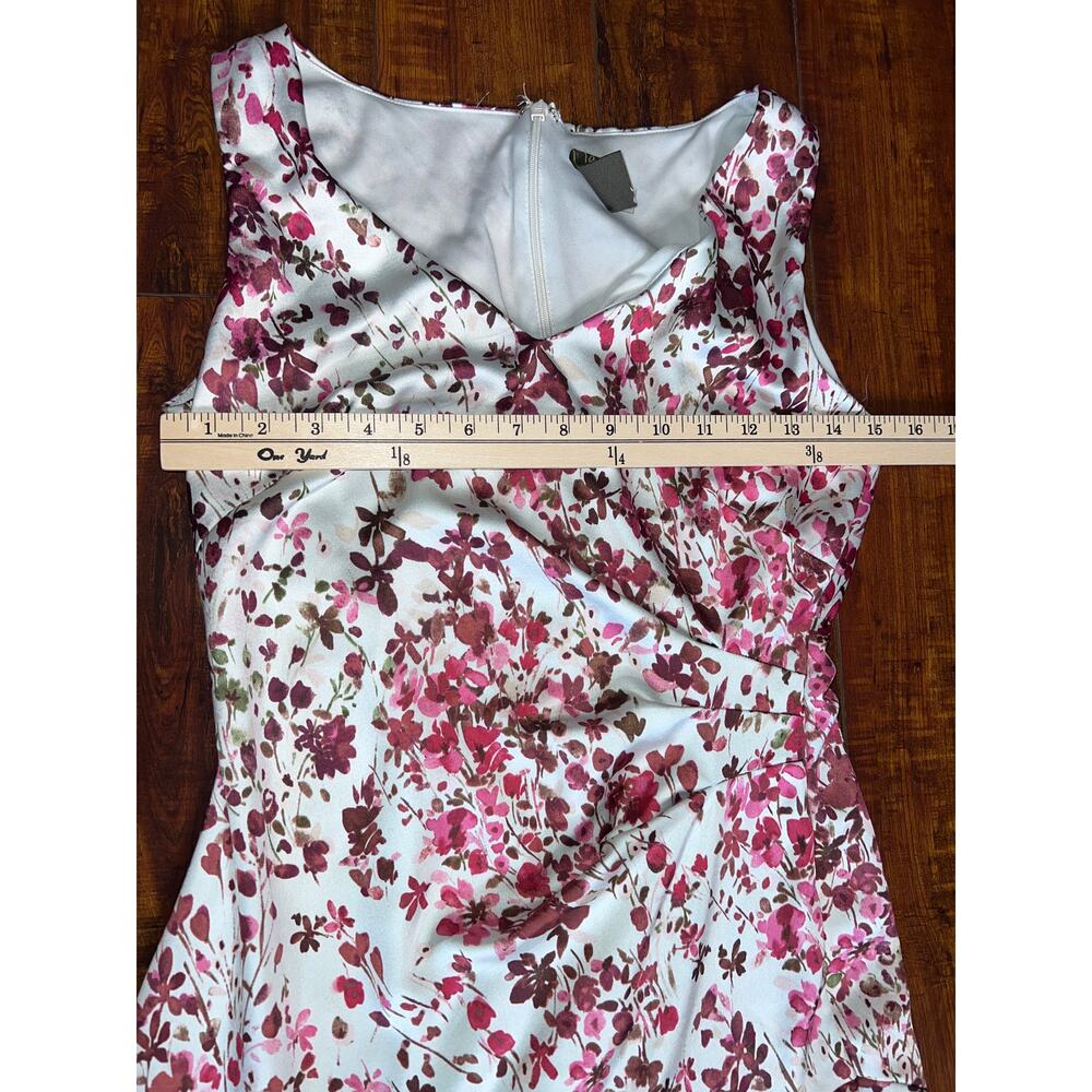 Taylor Floral Satin Midi Dress Women 4 pink Ruched Asymmetrical Handkerchief Hem - Picture 9 of 10